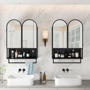 Double Arched Mirror Wall Cabinet With 2 Doors, Featuring Adjustable Shelves And Towel Rack