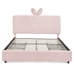 Upholstered Bed With Oversized Rabbit Ear Headboard, LED Lights & 4 Storage Drawers