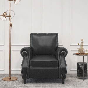 Contemporary Black PU Club Chair with Nailhead Trim and Rolled Armrests