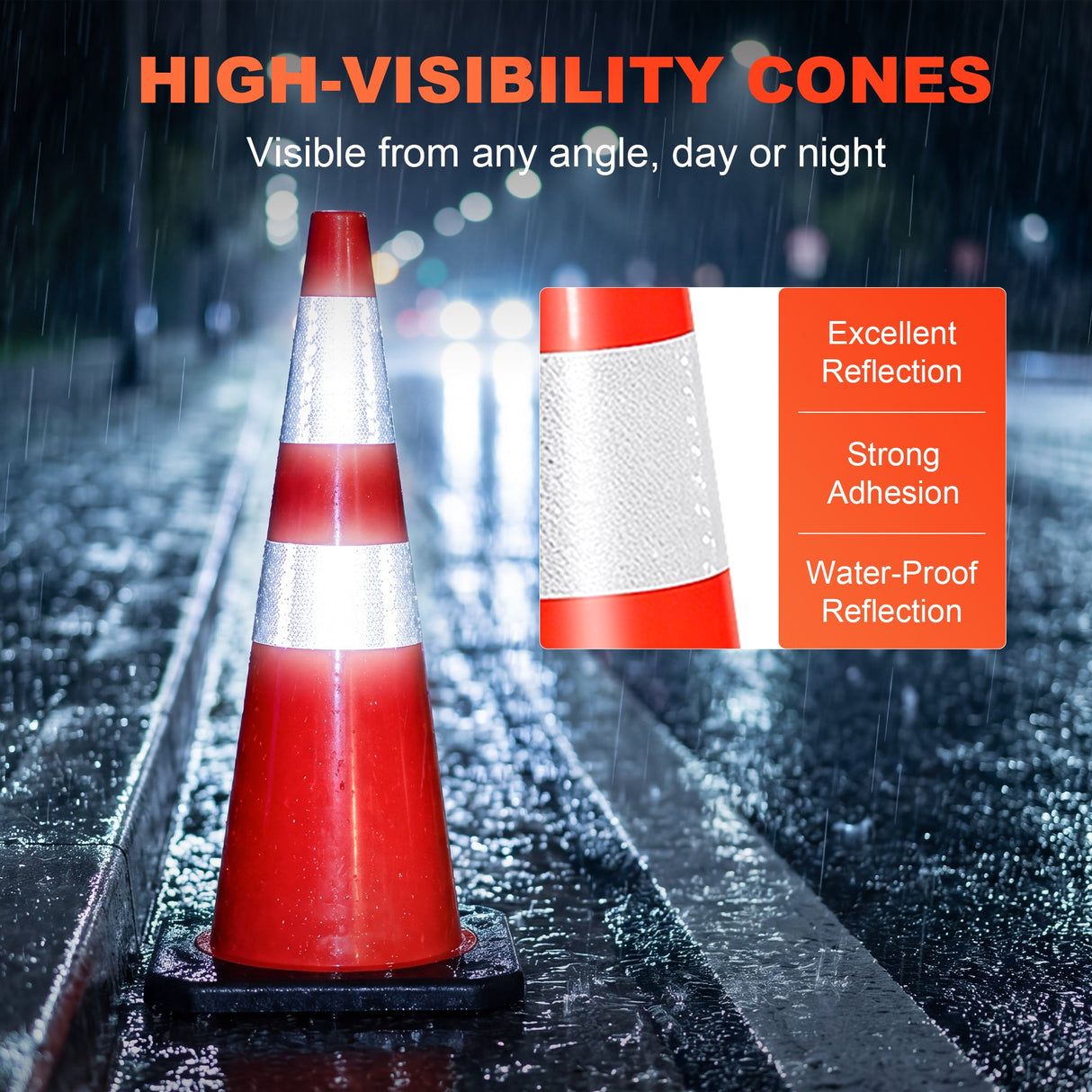 36" Heavy-Duty Traffic Cones with High-Visibility Reflective Collars - 4 Pack