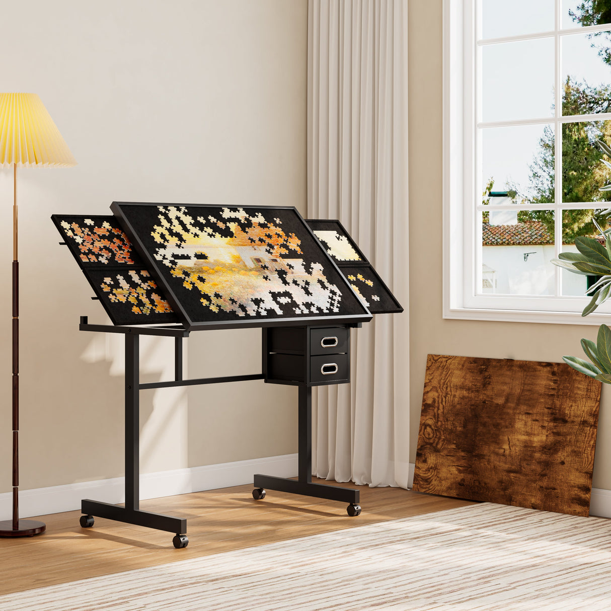 1000 Pieces Jigsaw Puzzle Metal Table with 4 Trays and 2 Drawers