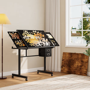 1000 Pieces Jigsaw Puzzle Metal Table with 4 Trays and 2 Drawers