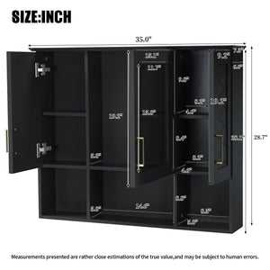 Modern Wall Mounted Medicine Cabinet with Adjustable Shelves and Soft Close Doors - Black, Blue, White