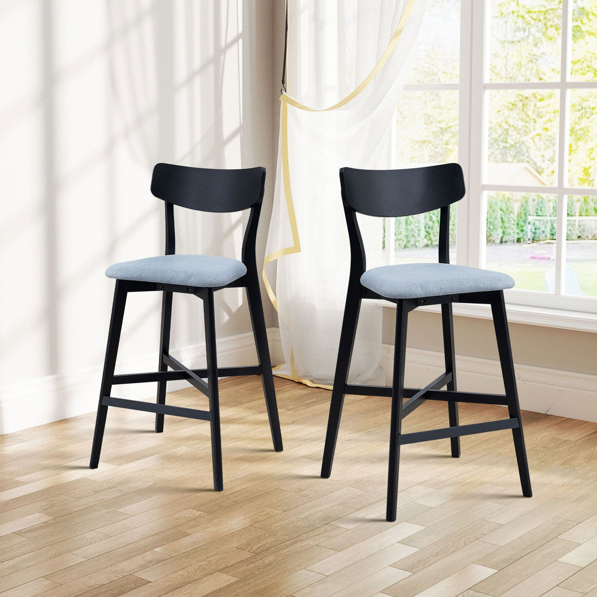 Wooden Bar Chairs Set of 2, Modern Soft Upholstered Kitchen Island Chairs