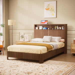 Full Extra Long Bed Frame with Storage Headboard