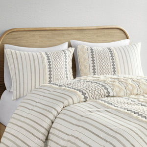 Full/Queen Cotton Printed Duvet Cover Set with Chenille