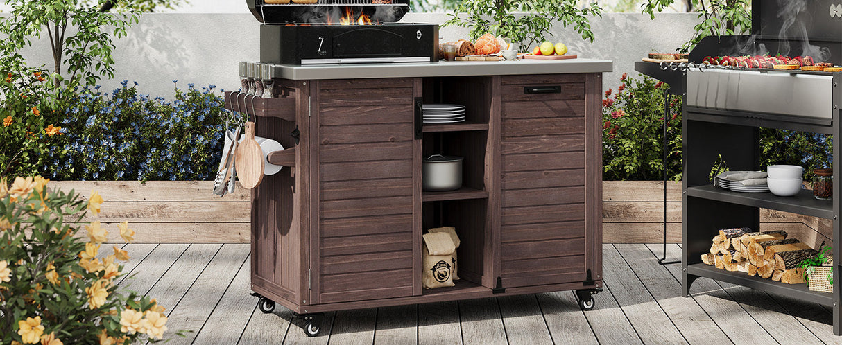 K&K 78.3' Outdoor Kitchen Island with Foldable Grill Table