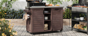 K&K 78.3' Outdoor Kitchen Island with Foldable Grill Table