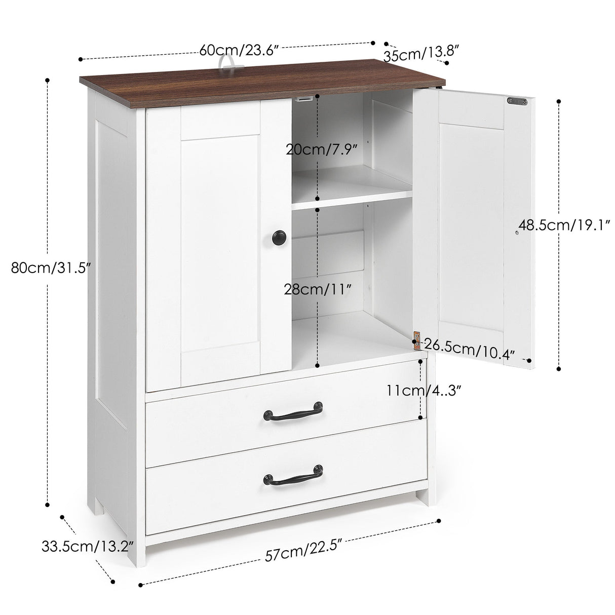 Dog Feeding Station Double Door Locker with 2 Adjustable Dog Bowls - White