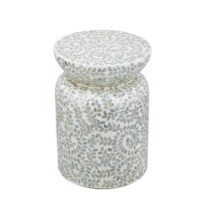 14x14x20 Round Bamboo Accent Table with White Capiz Shell Design