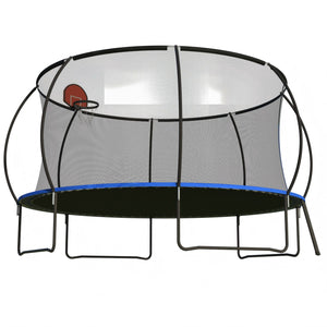 14 Ft Outdoor Trampoline with Basketball Hoop & Ladder - Black / Blue