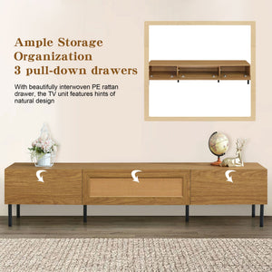 Boho TV Stand for TVs Up to 80" with Rattan Decoration and Metal Legs