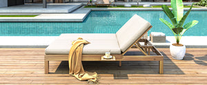 TREXM 5-Position Adjustable Backrest Double Chaise Lounge Outdoor