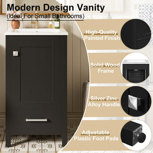 Bathroom Vanity With Ceramic Sink, Soft Close Drawers, Door Organizer, Divider Drawer, Adjustable Foot Pads