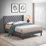 Velvet Button Tufted Upholstered Bed with Wings Design - Queen