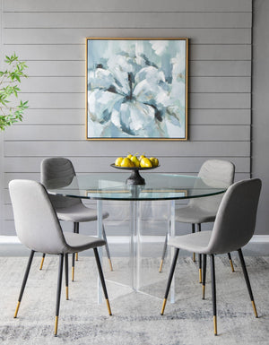 Large Modern Flower Oil Painting Square Frame Wall Art - Blue / Gray