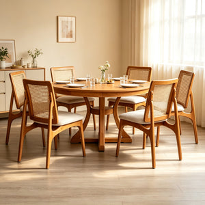 7-Piece Round Extendable Solid Wood Dining Table Set