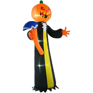 10-Foot Inflatable Pumpkin Ghost with LED Illumination and Hammer Prop