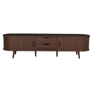 TV Stand For 70" TV, Console With Tambour Doors, Drawers And Built In Power Outlet - Dark Brown