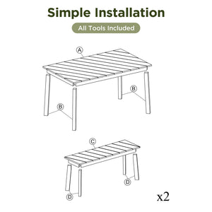 Acacia Wood 3-Piece Dining Set with Modern Grain - Natural Finish