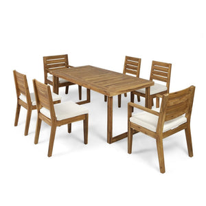 Outdoor Acacia Wood 7-Piece Dining Set with Cushions