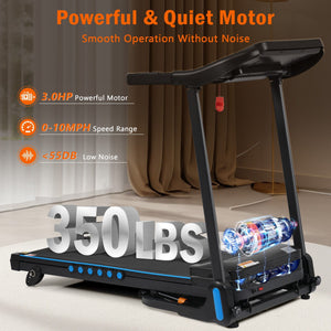 Incline Treadmill For Running & Walking, Hydraulic System Auto Folding With Type C & USB Charge For Android, 10Mph, Bluetooth Speaker - Black