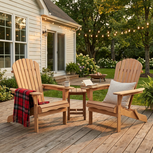 Wooden Outdoor Folding Adirondack Chair Set of 2