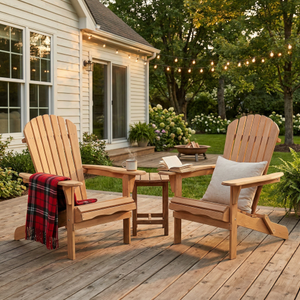 Wooden Outdoor Folding Adirondack Chair Set of 2