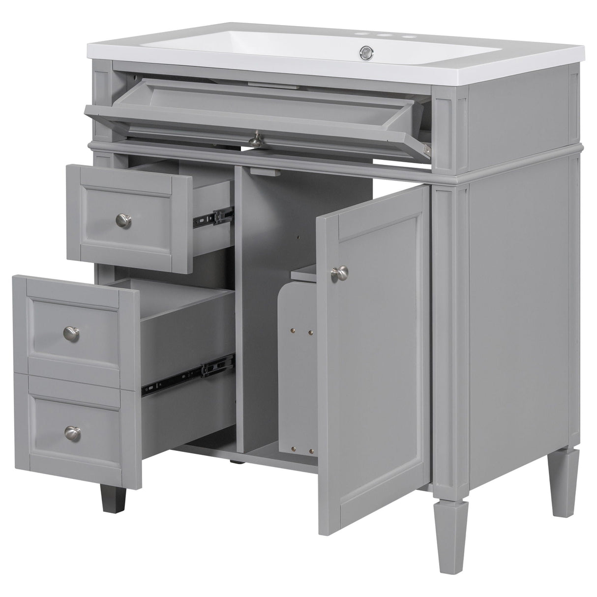 Bathroom Vanity With Top Sink, 2 Drawers And Tip Out Drawer, Rectangular Design
