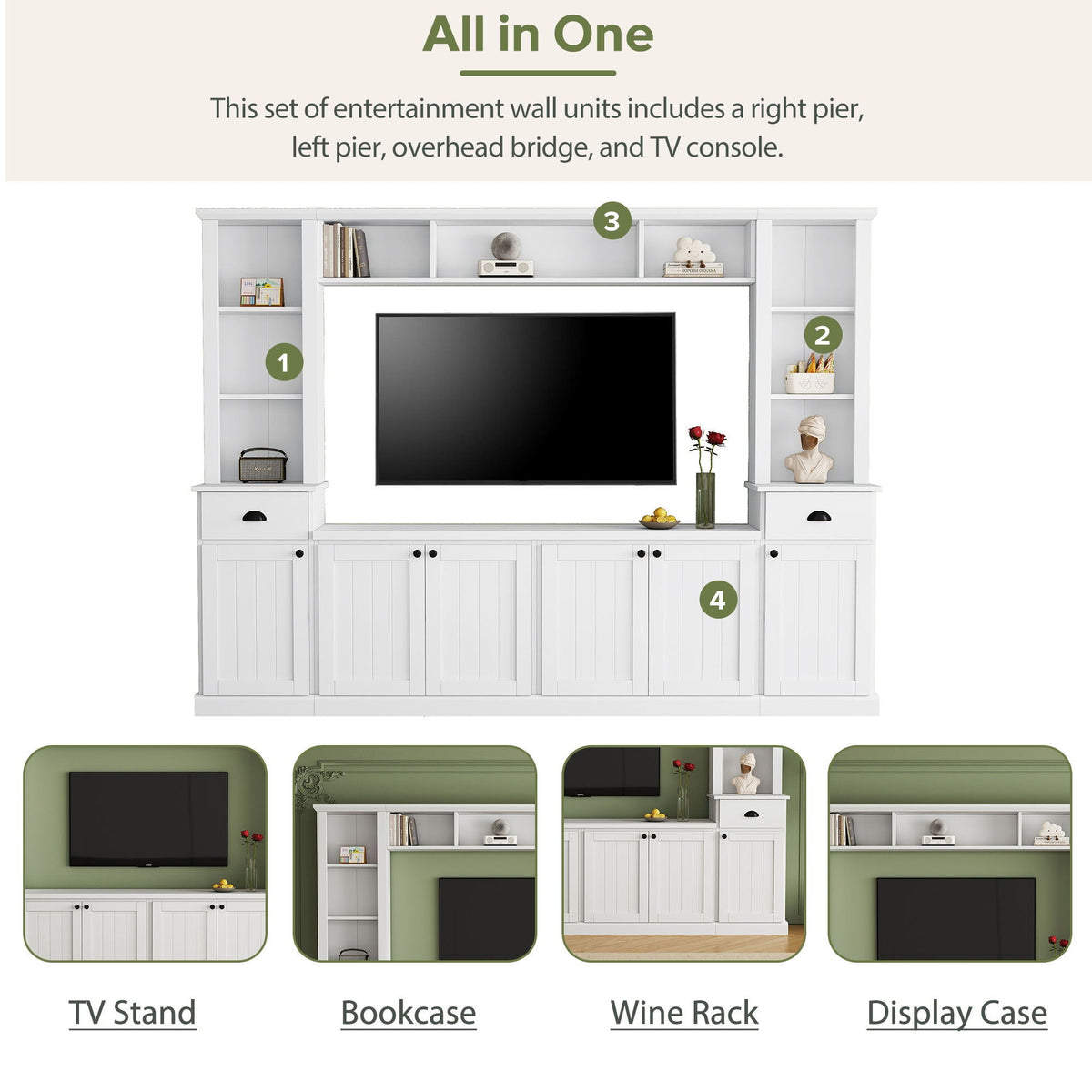Minimalist Entertainment Wall Unit Set With Bridge For TVs Up To 75"