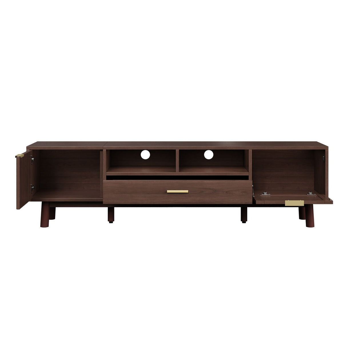 TV Stand For 75" TVs With Soft Closing Doors, Console With Accents And Drop Down Cabinet - Dark Brown