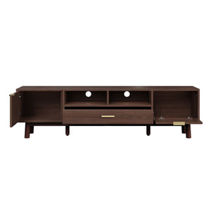 TV Stand For 75" TVs With Soft Closing Doors, Console With Accents And Drop Down Cabinet - Dark Brown