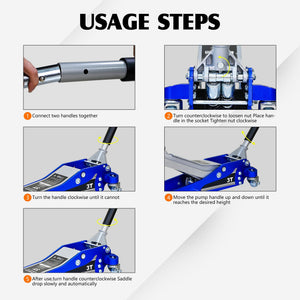 Hydraulic Trolley Floor Jack With Extra Saddle, Fits Suvs And Extended Height Trucks - Blue / Silver