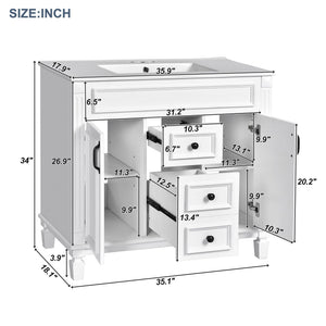 Bathroom Vanity with Top Sink, Mirror Cabinet, 2 Soft Closing Doors & 2 Drawers