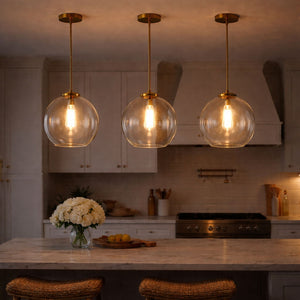 Gleam - Single Light Pendant Lamp With Clear Globe Satin - Antique Brass / Clear / Gold