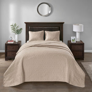 Reversible Quilt Set with Antimicrobial Cotton Filling - Khaki King/Cal King