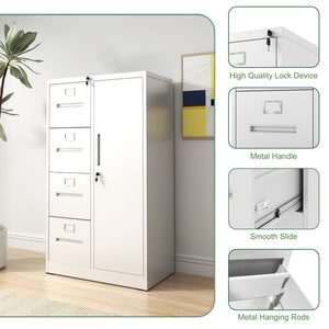 Metal Storage Vertical Filing Cabinet With Lock, 4 Drawers, 1 Door, Steel Construction, School / Office Use