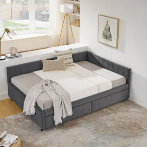 Full Size Upholstered Tufted Bed Frame with Two Drawers