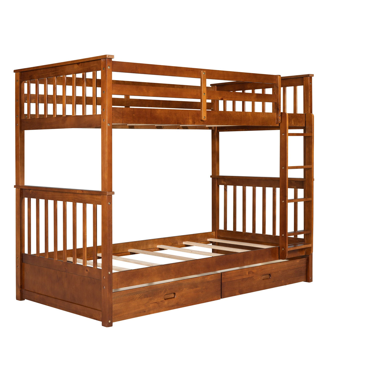 Bunk Bed With Ladders And 2 Storage Drawers