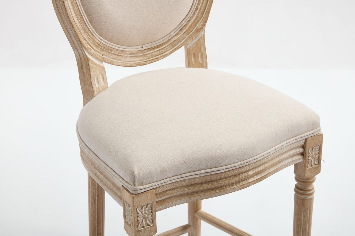 French Country 26'' Height Bar Chairs with Beige Linen Upholstery - Set of 2