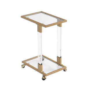 Side Table, Sofa Table, Glass Top C Shape Square Table With Metal Base For Living Room, Bedroom, Balcony Home And Office