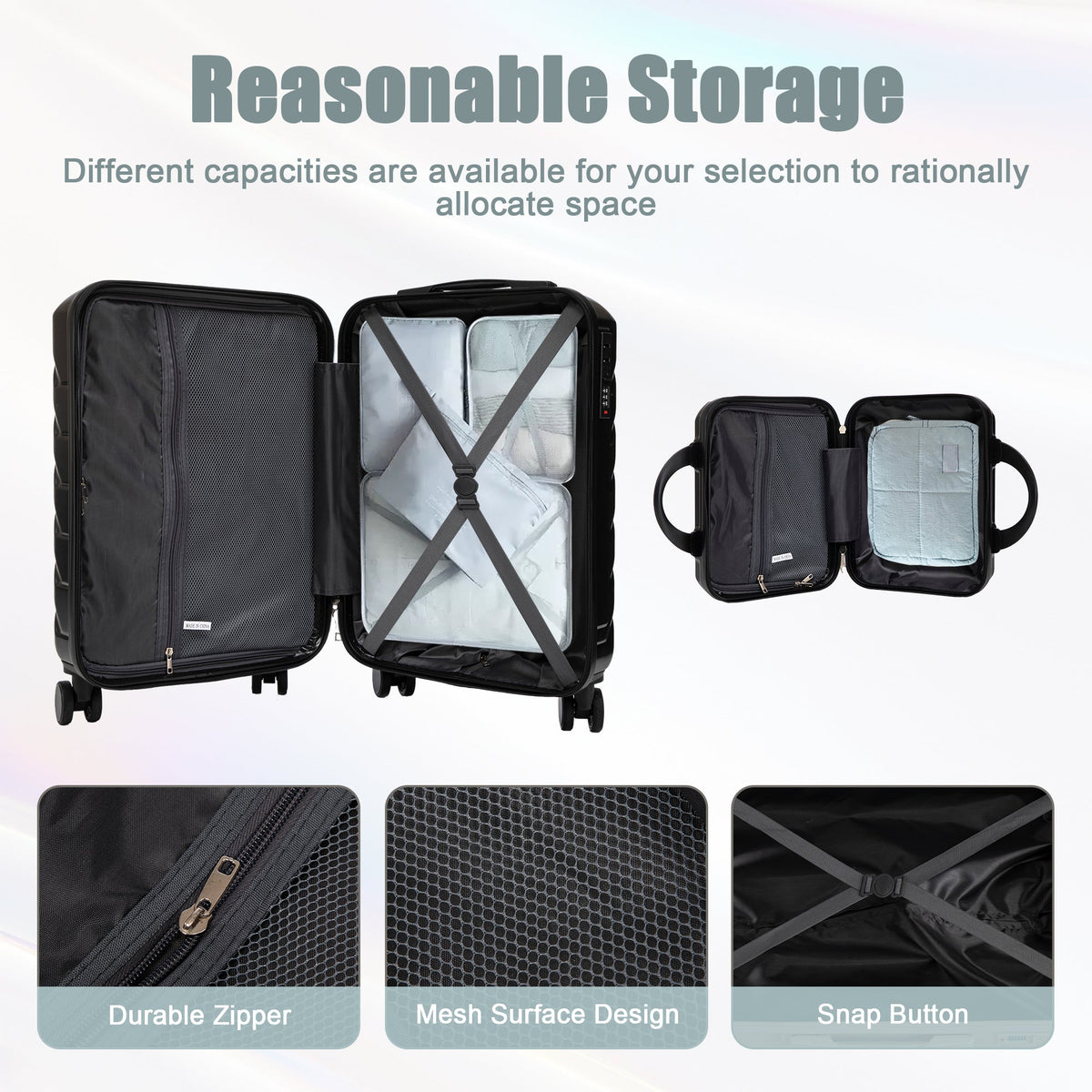 ABS Spinner Wheel Luggage Set with Combination Lock - Black