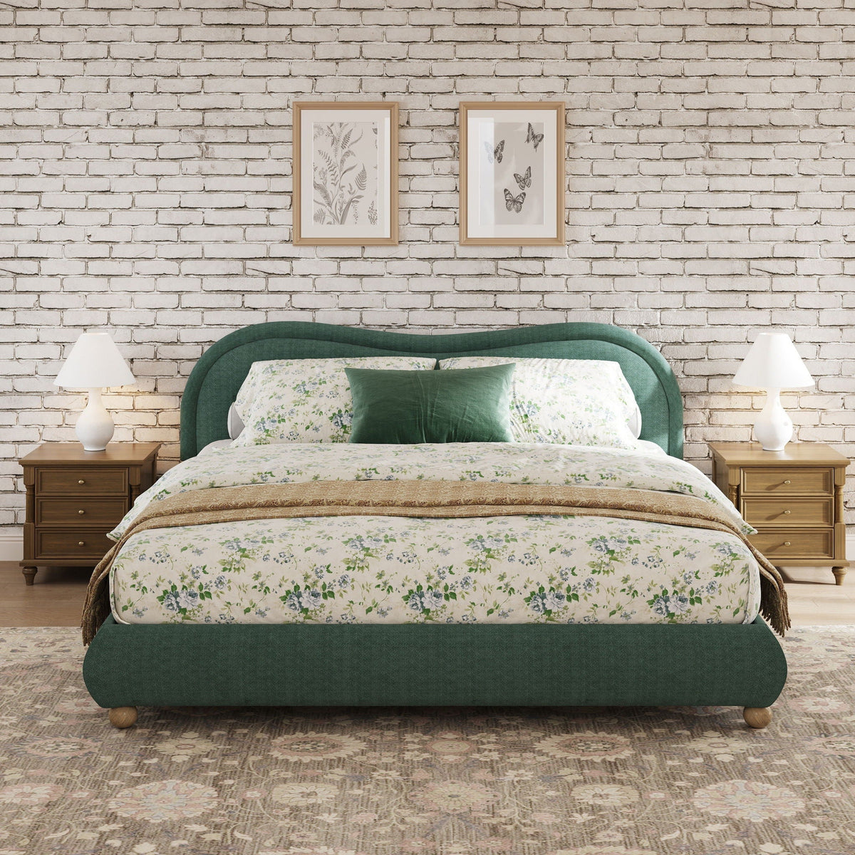 Upholstered Platform Bed Frame With Curved Headboard