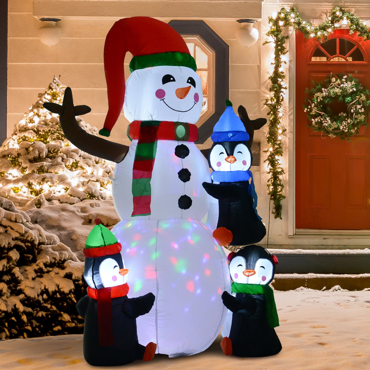 HOMCOM 6' Christmas Inflatable Snowman with Penguins
