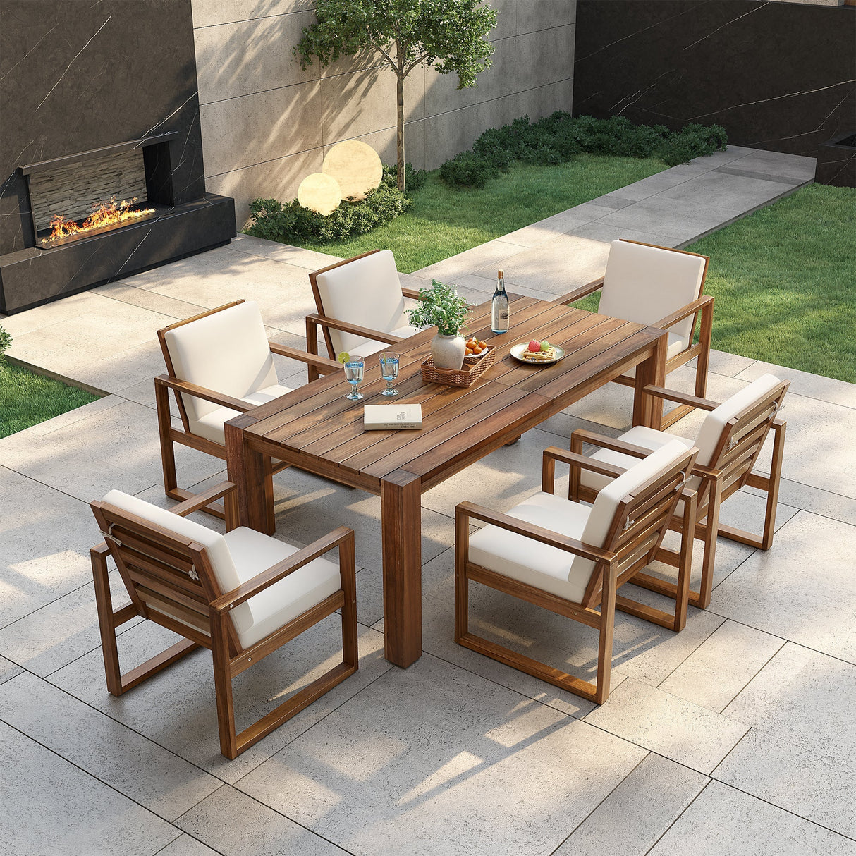 TREXM Patio Table and Chairs Set, 7-Piece Outdoor Dining Set for 6
