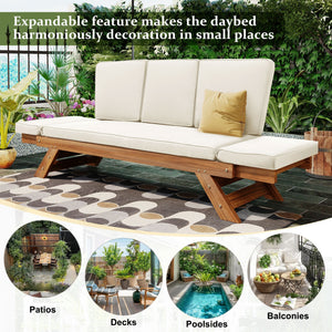 Topmax Outdoor Adjustable Patio Wooden Daybed Sofa Chaise Lounge with Cushions