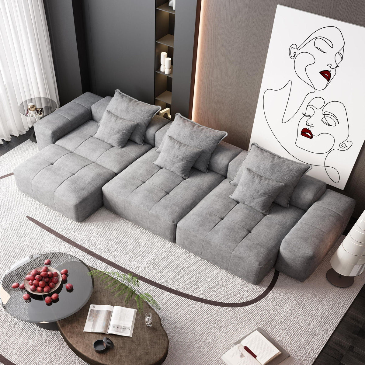 Modern Oversized Modular Sectional Sofa with Pillows - Multiple Colors