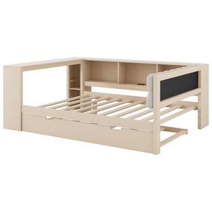 Upholstered Headboard Platform Bed With Storage Shelves, Trundle, Charging Station