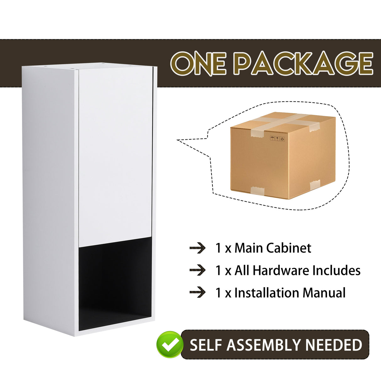 12" Bathroom Side Cabinet with Soft Close Doors