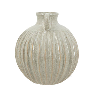 9x9x10' Decorative Round Ceramic Flower Vase with Small Handles and Textured Motif, Gold